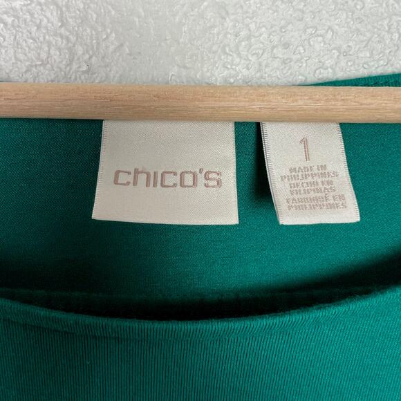 Chico's Emerald Green Accordion Pleated Back Short Sleeve Top Size 1 (U.S. M) - Picture 4 of 10